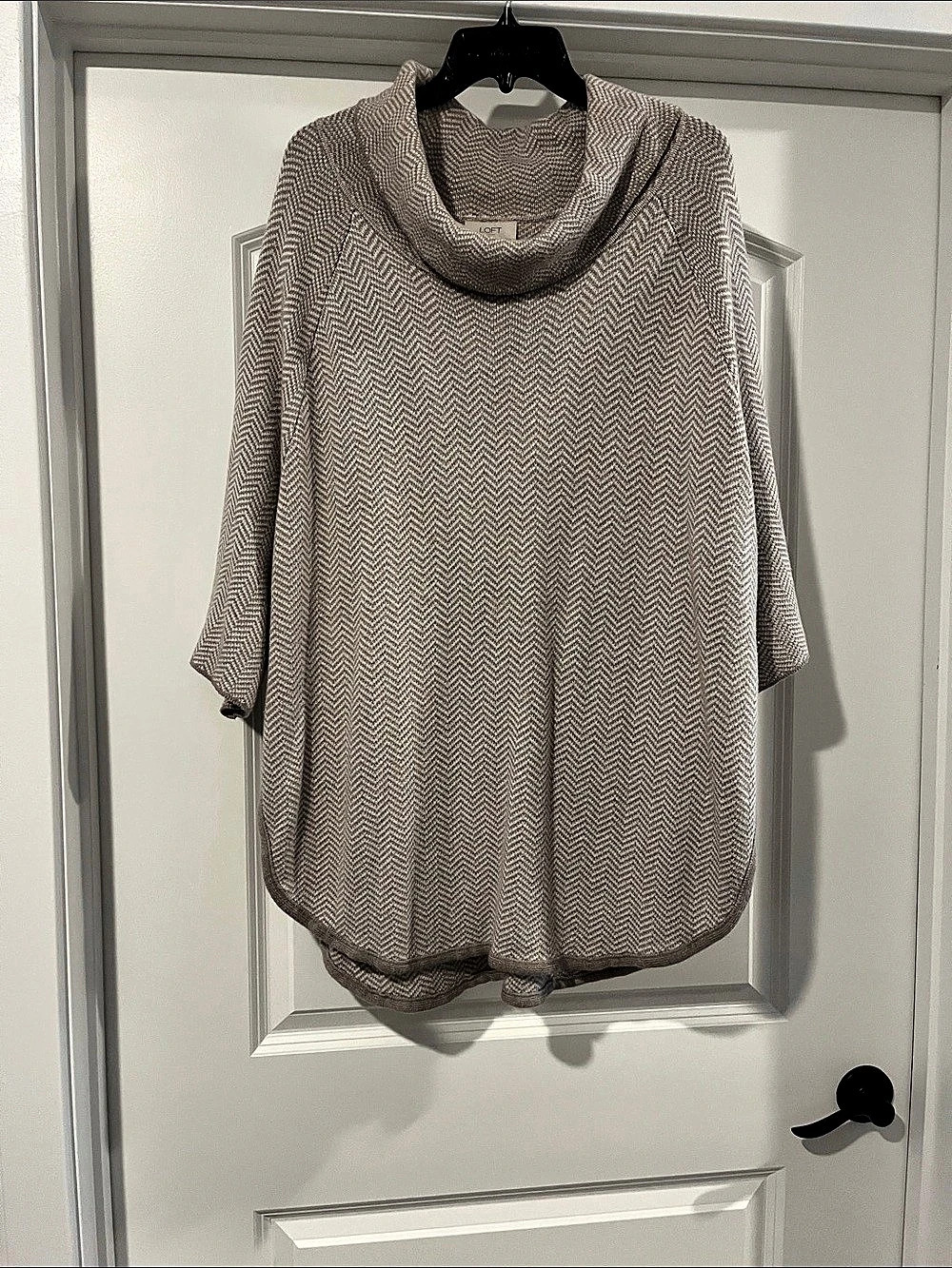 LOFT Cowl Neck Poncho in Brown & Cream Size M/L Like New